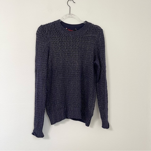 Narciso Rodriguez Navy Shimmery Cable Knit Sweater Size L - Picture 1 of 9